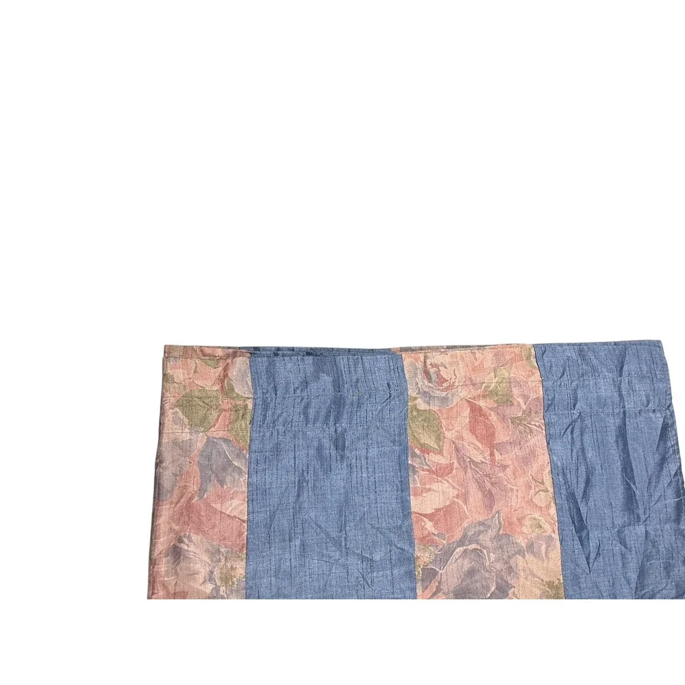 1 Single Vintage Faux Silk Curtain Panel Beautiful Blue Pink Floral Stripe 45
